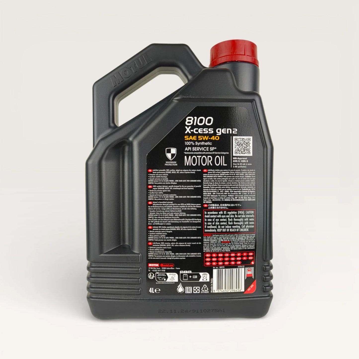 motul 8100 5w40 x-cess gen2 4-litre engine oil back side