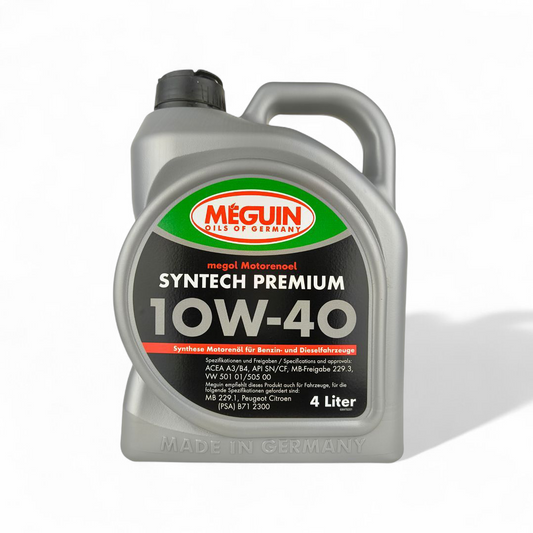 meguin syntech premium 10w40 4-litre engine oil front side 