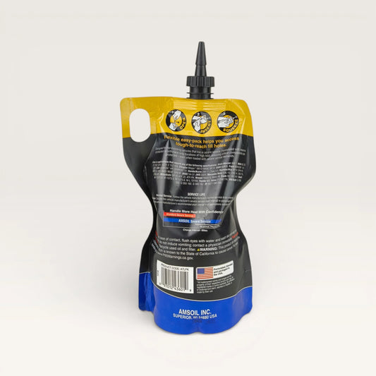 amsoil atf signature series 946-millilitre transmission fluid back side