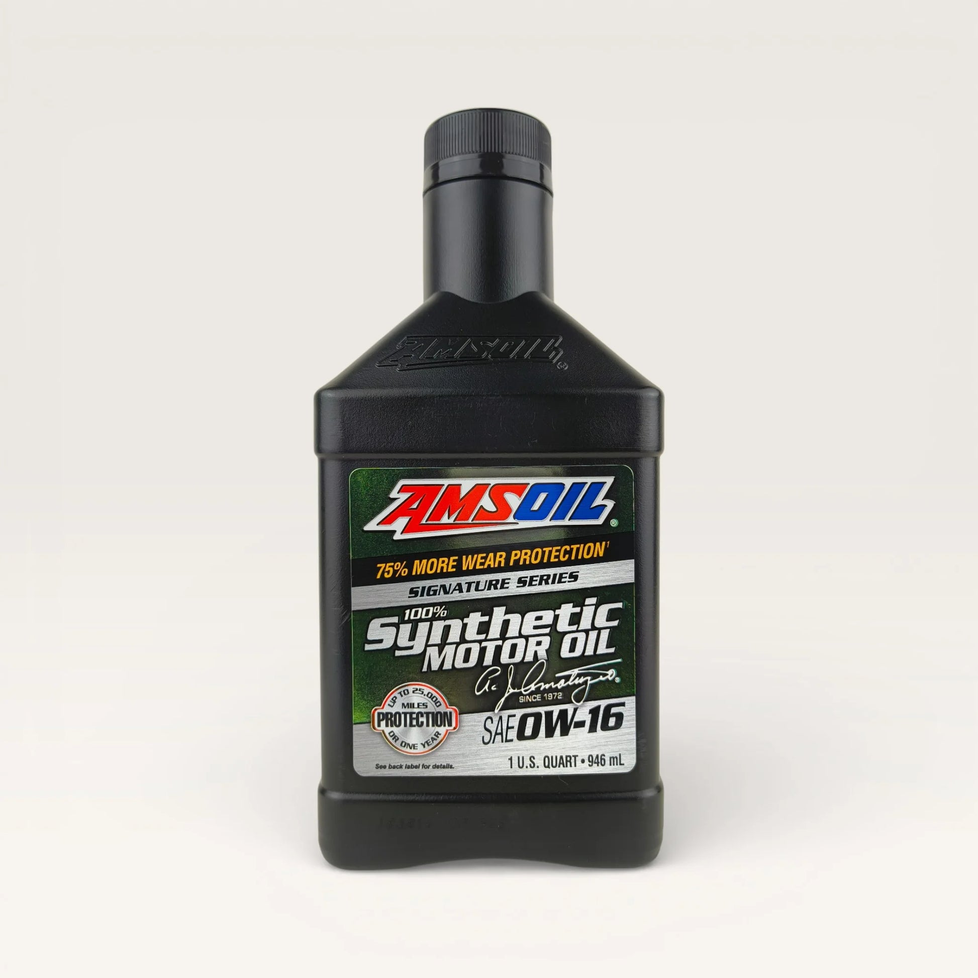 amsoil 0w16 signature series synthetic 946-millilitre engine oil front side