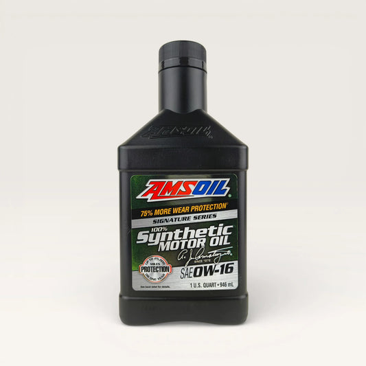 amsoil 0w16 signature series synthetic 946-millilitre engine oil front side