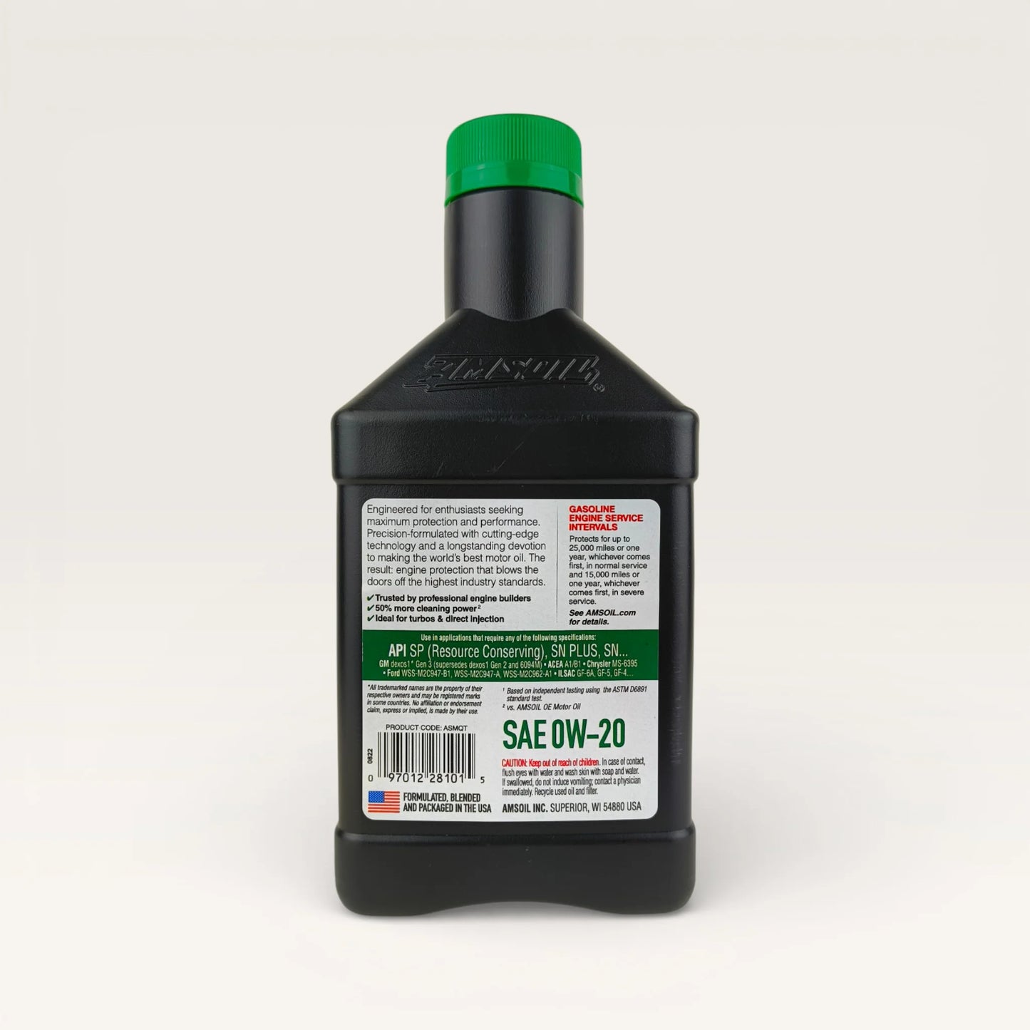 amsoil 0w20 signature series synthetic 946-millilitre engine oil back side