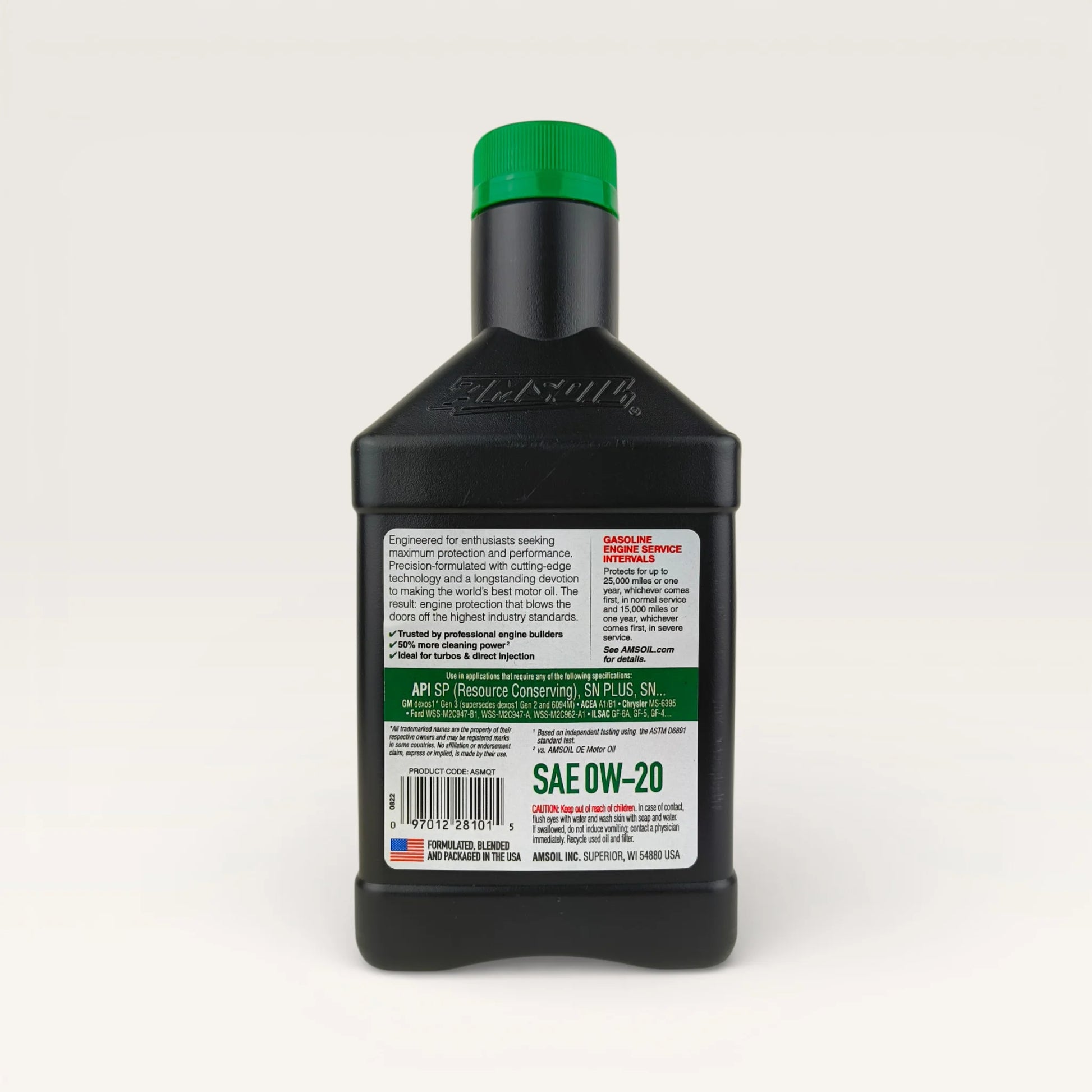 amsoil 0w20 signature series synthetic 946-millilitre engine oil back side