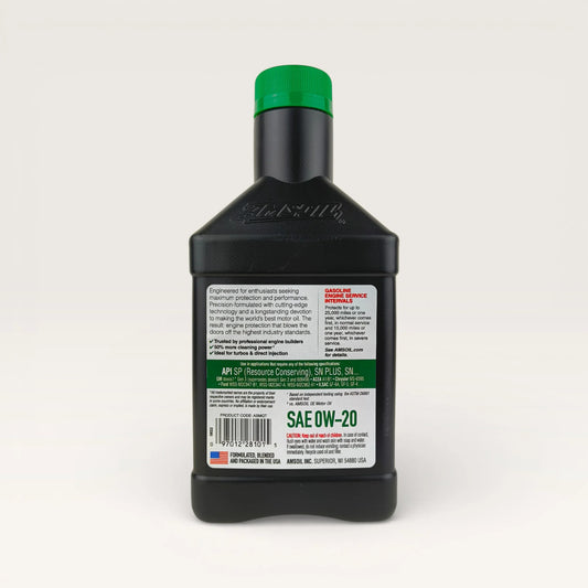 amsoil 0w20 signature series synthetic 946-millilitre engine oil back side