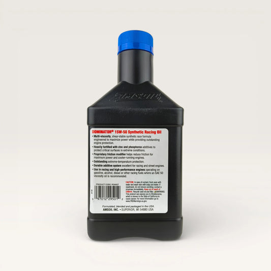 amsoil dominator 15w50 946-millilitre racing engine oil back side 