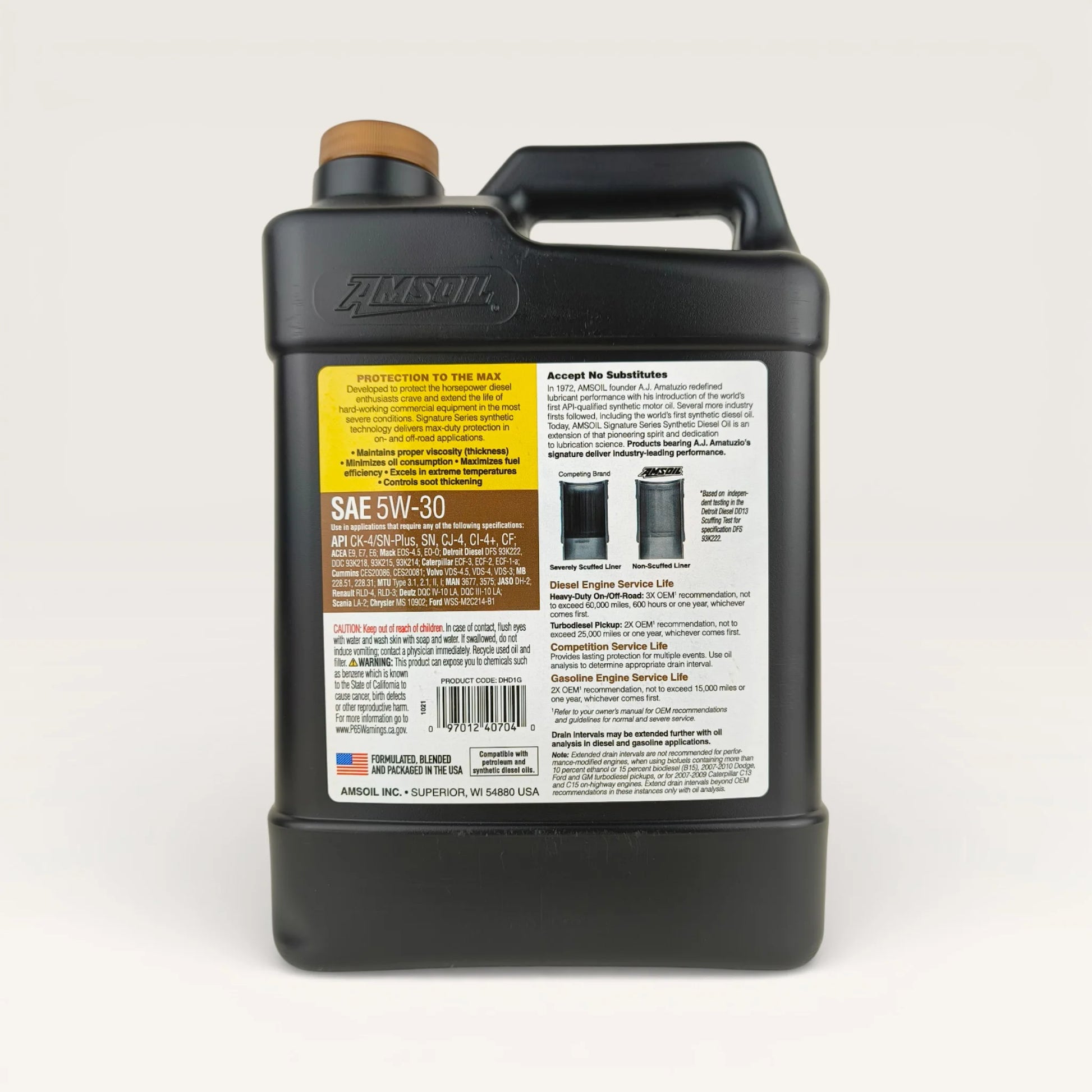 amsoil 5w30 signature series max-duty protection 3.78-litre diesel engine oil back side 