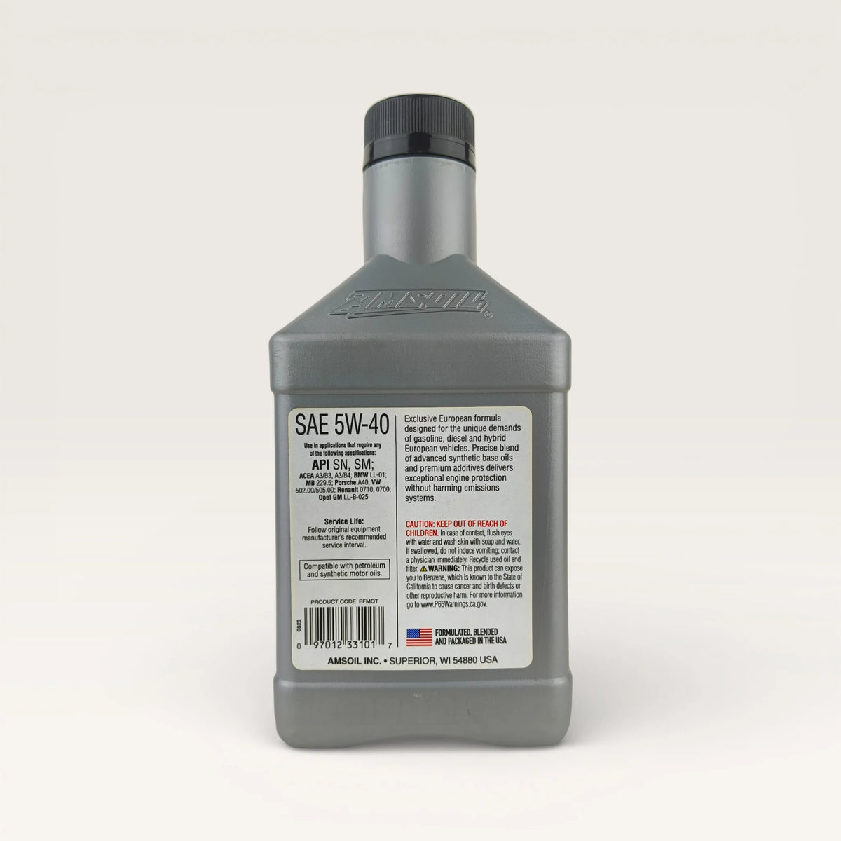 Amsoil Back Label AMSOIL 5W-40 (5w40) FS Synthetic European Engine Oil - 946ml – Pearllube