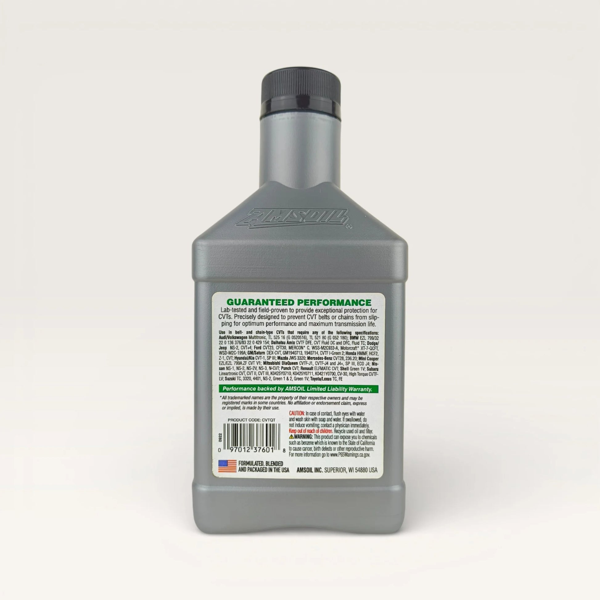 Amsoil CVT Fluid bottle 946-millilitre back side