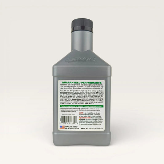 Amsoil CVT Fluid bottle 946-millilitre back side