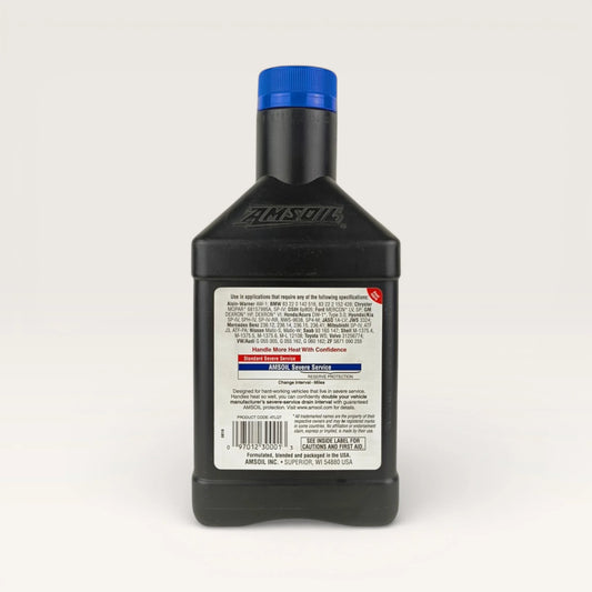amsoil atf signature series 946-millilitre transmission fluid back side