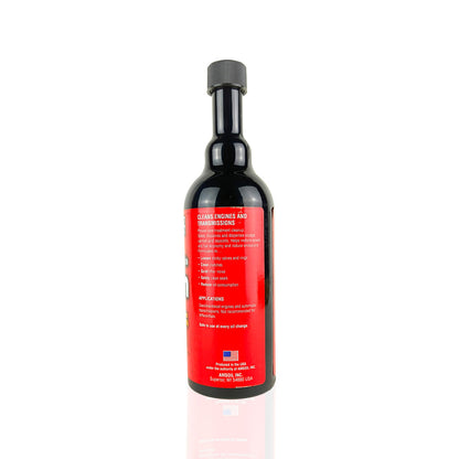 amsoil engine & transmission flush additive liquid bottle 473-millilitre back side