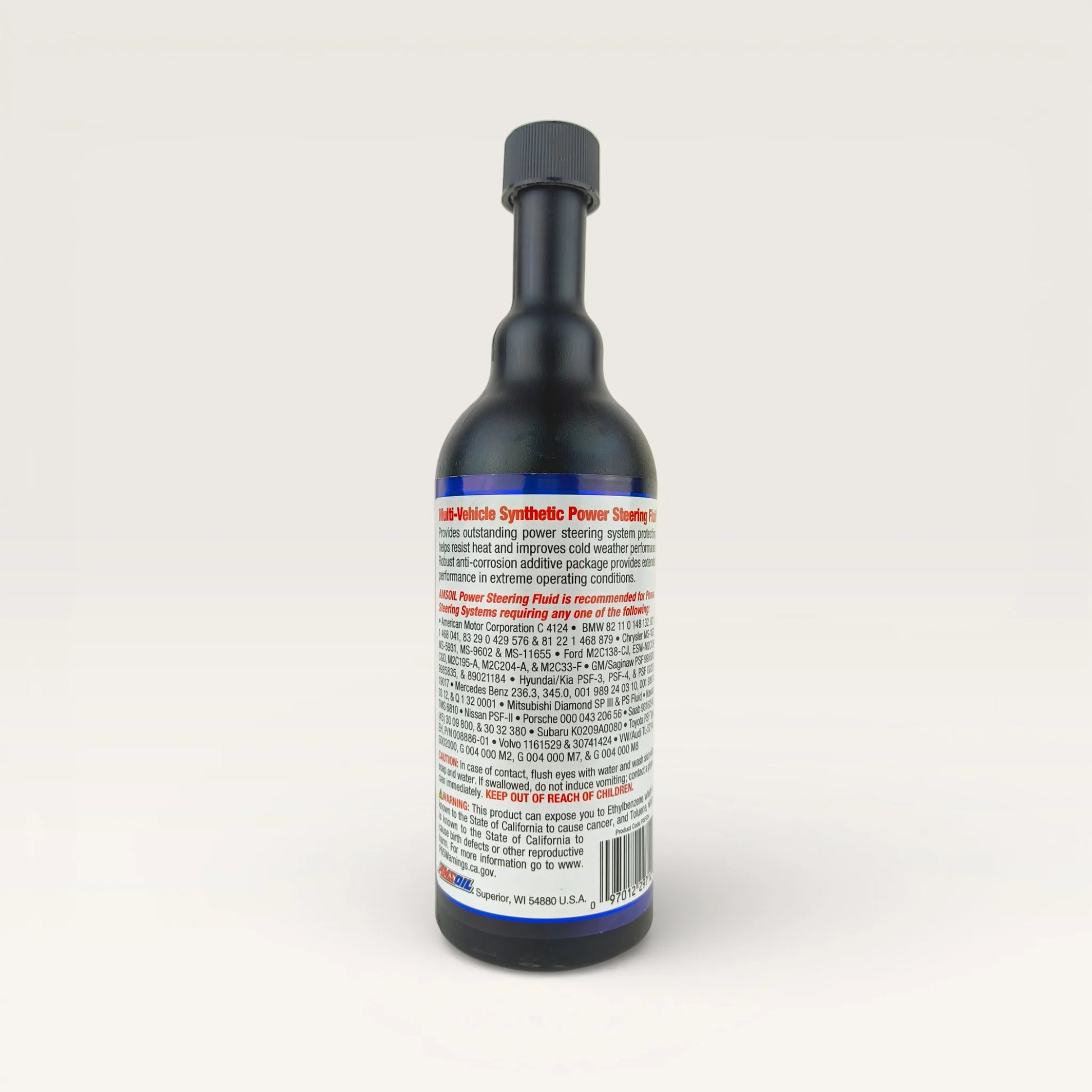 AMSOIL Multi-Vehicle Synthetic Power Steering Fluid 473-millilitre back side