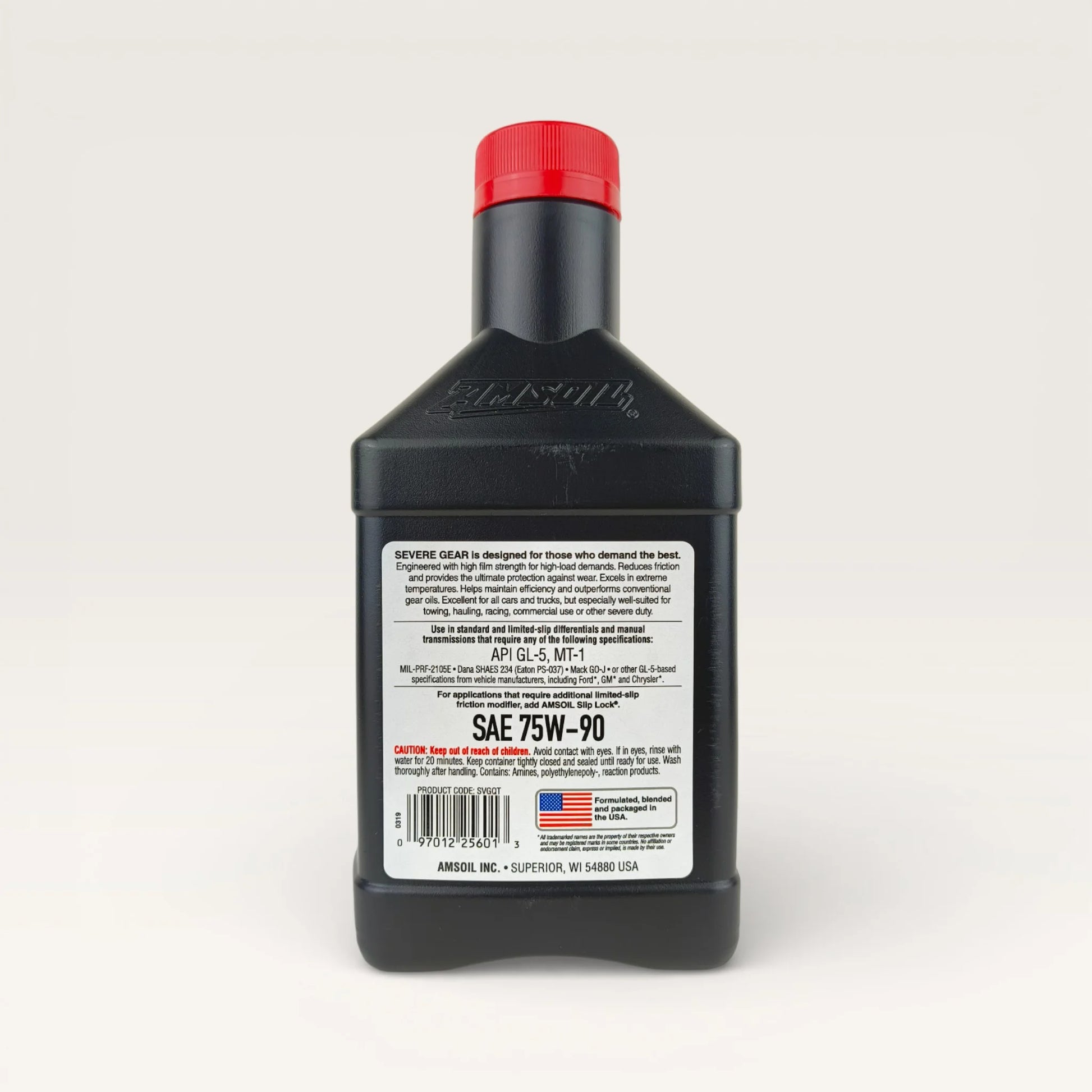 Amsoil Severe Gear SAE 75w90 100% Synthetic Gear Lube 946-millilitre back side