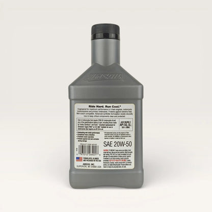 amsoil vtwin 20w50 946-millilitre motorcycle engine oil back side 