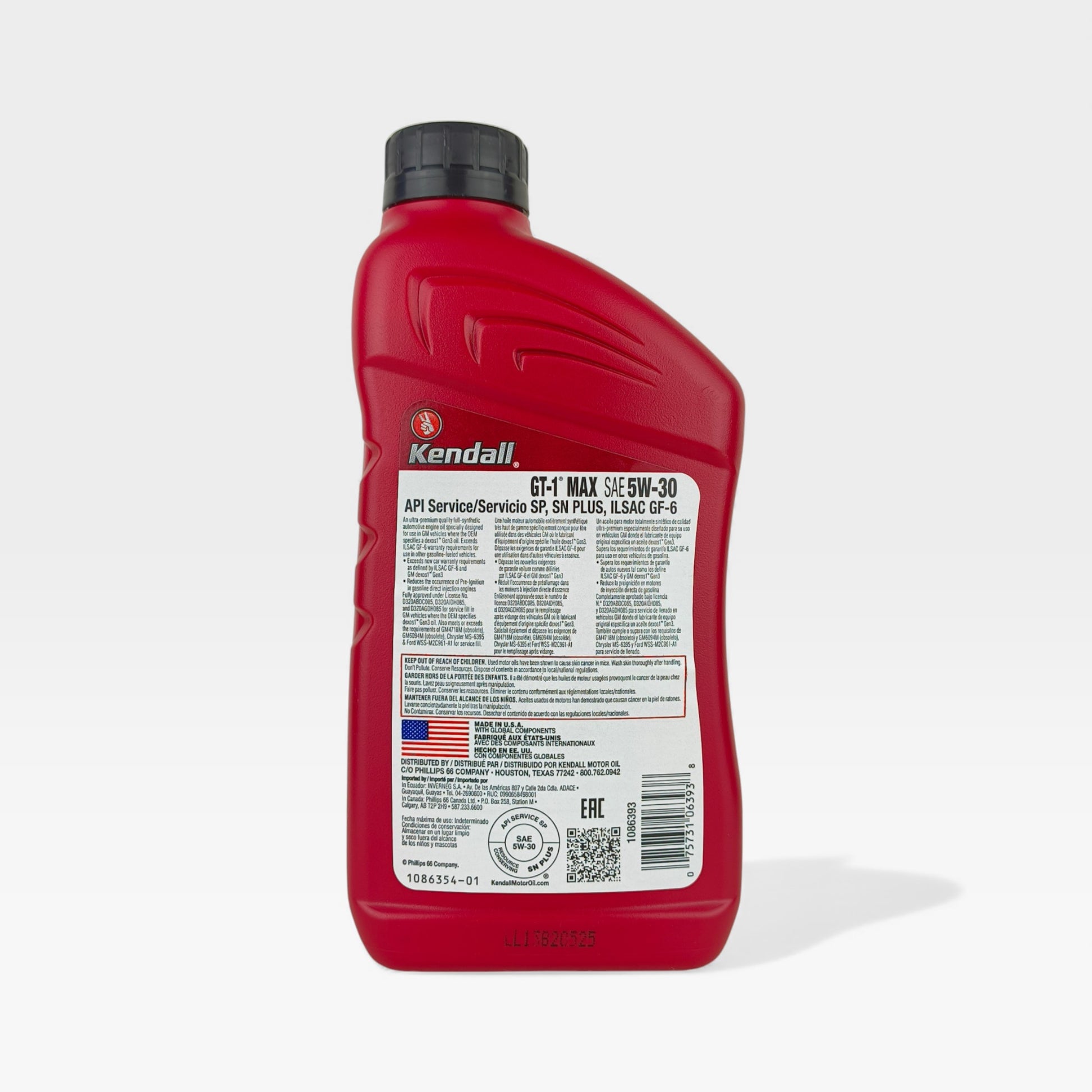 KENDALL GT-1 Max 5W-30 (5w30) Engine Oil back side - 946ml