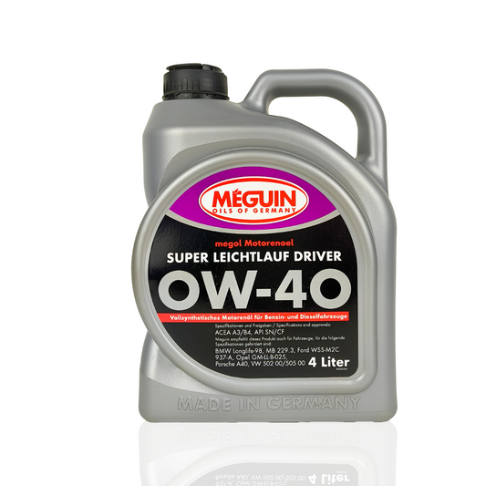 meguin 0w40 super leichtlauf driver 4l-litre engine oil front side 