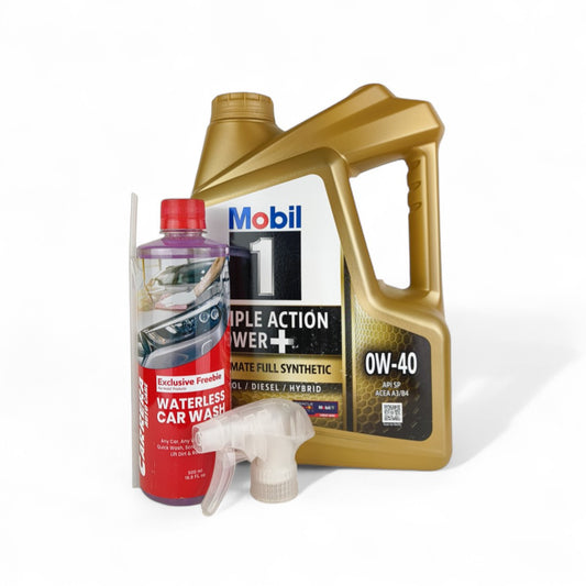 mobil 1 0w40 4-litre engine oil front side + carrera vehicle cleaner 500-millilitre front side 