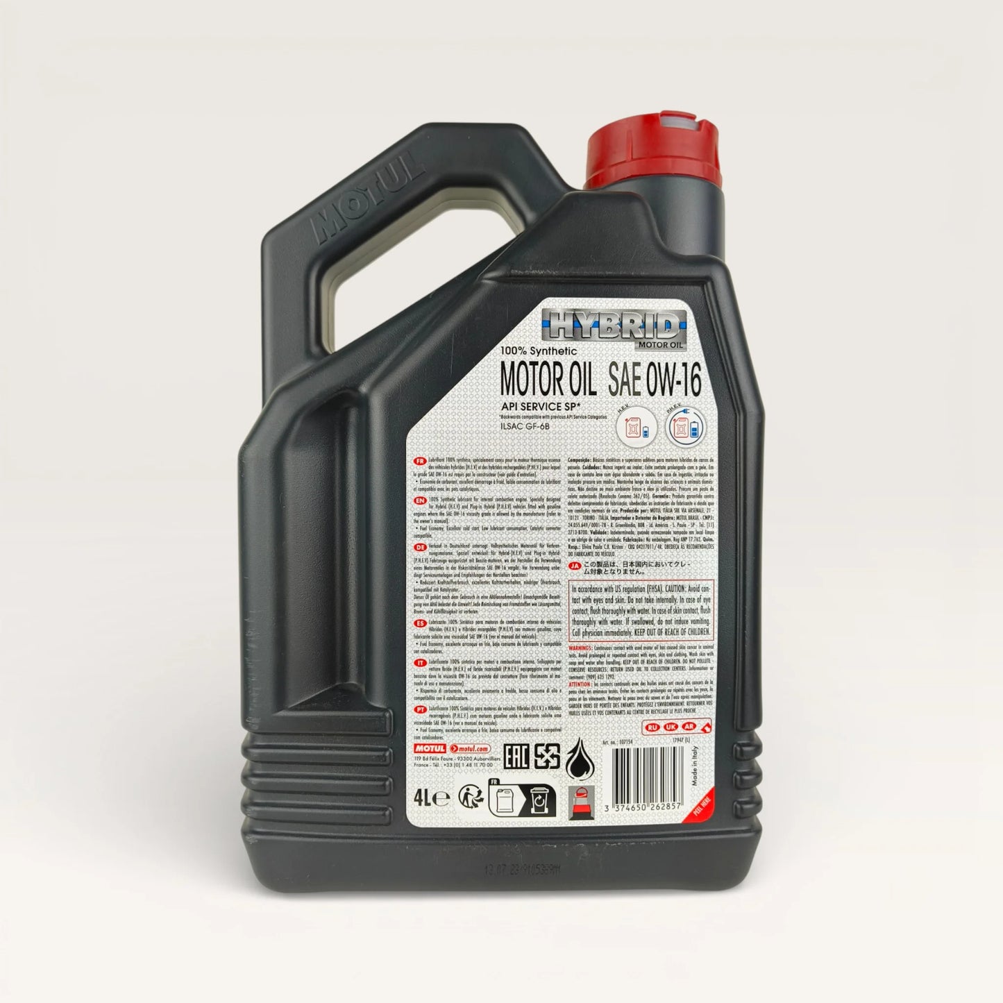 motul Hybrid 0w-16 engine oil 4-Litre back side