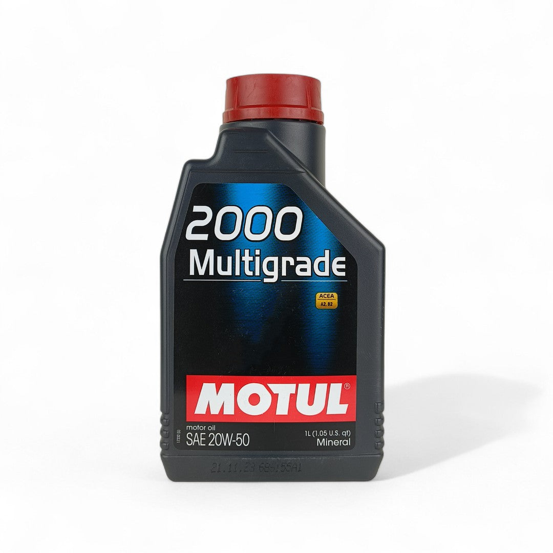 motul 2000 multigrade 20w50 1-litre engine oil front side