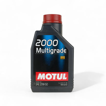 motul 2000 multigrade 20w50 1-litre engine oil front side