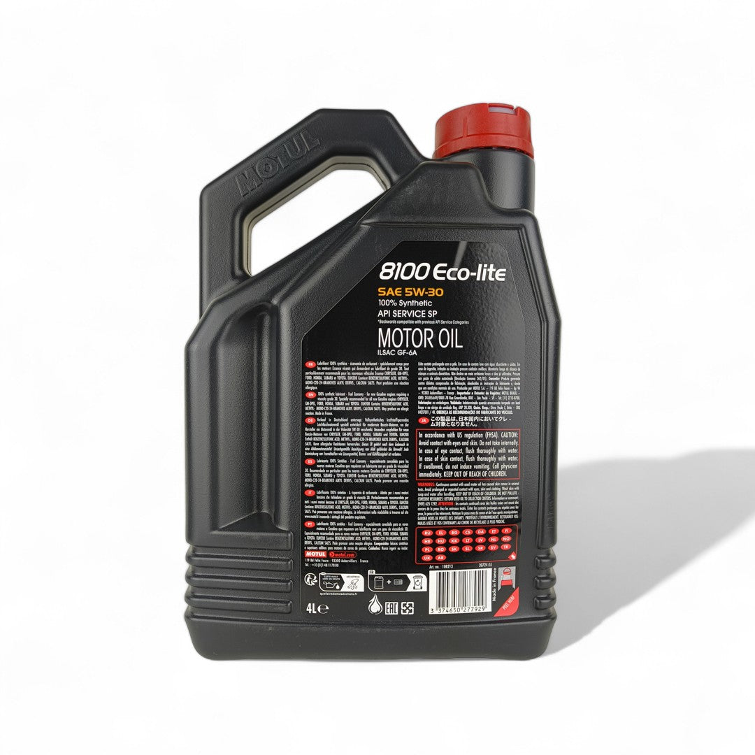 motul 8100 eco-lite 5w30 4-litre engine oil back side