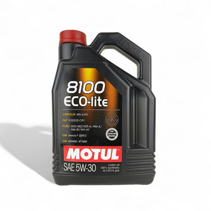 motul 8100 eco-lite 5w30 4-litre engine oil front side