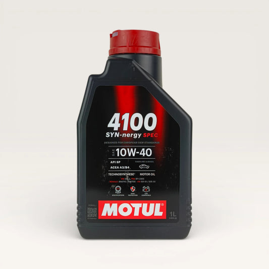 motul 4100 syn-nergy spec 10w40 1-litre engine oil front side
