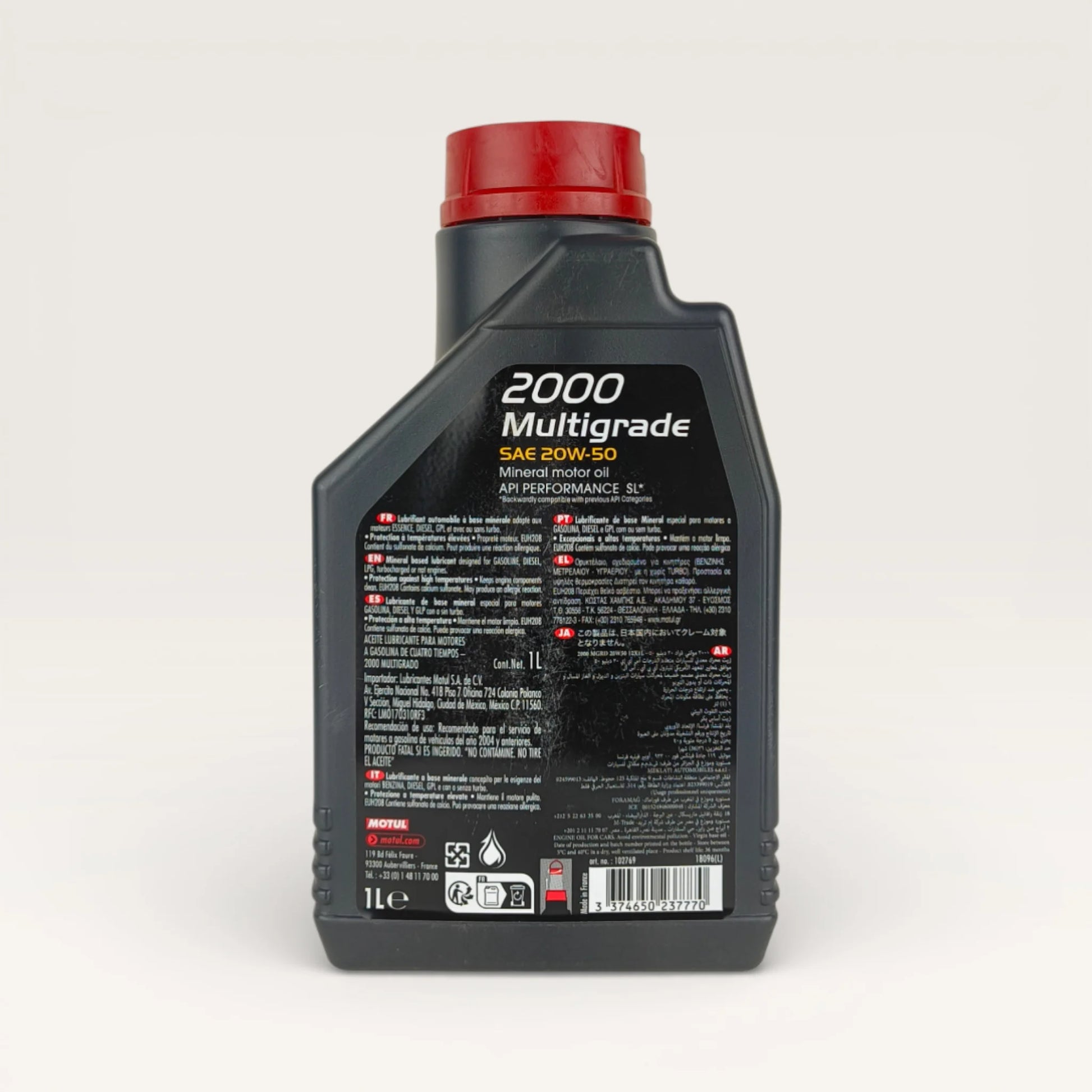 motul 2000 multigrade 20w50 1-litre engine oil back side