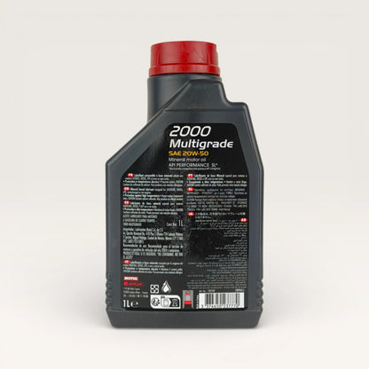 motul 2000 multigrade 20w50 1-litre engine oil back side