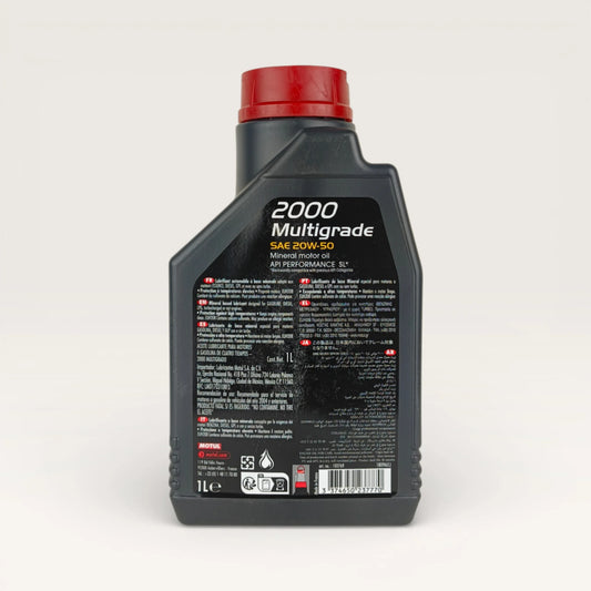 motul 2000 multigrade 20w50 1-litre engine oil back side