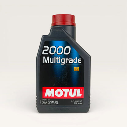 motul 2000 multigrade 20w50 1-litre engine oil front side