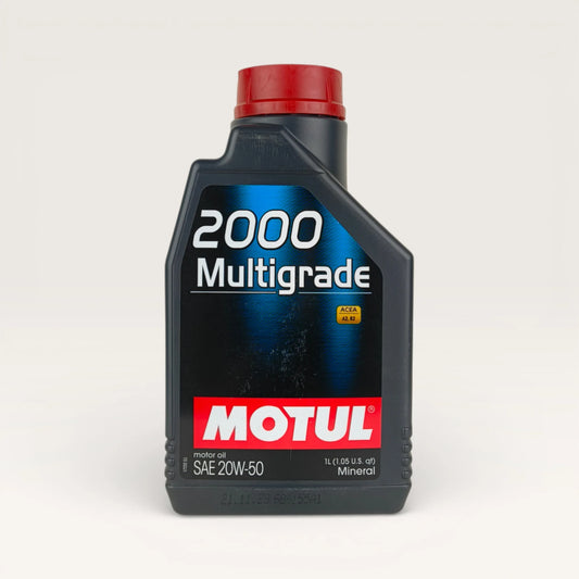 motul 2000 multigrade 20w50 1-litre engine oil front side