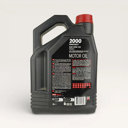 motul 2000 protect 20w50 4-litre engine oil back side