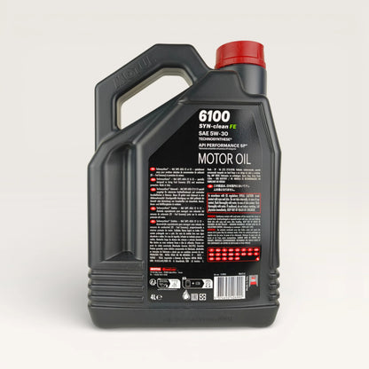 motul 6100 syn-clean fe 5w30 4-litre engine oil back side