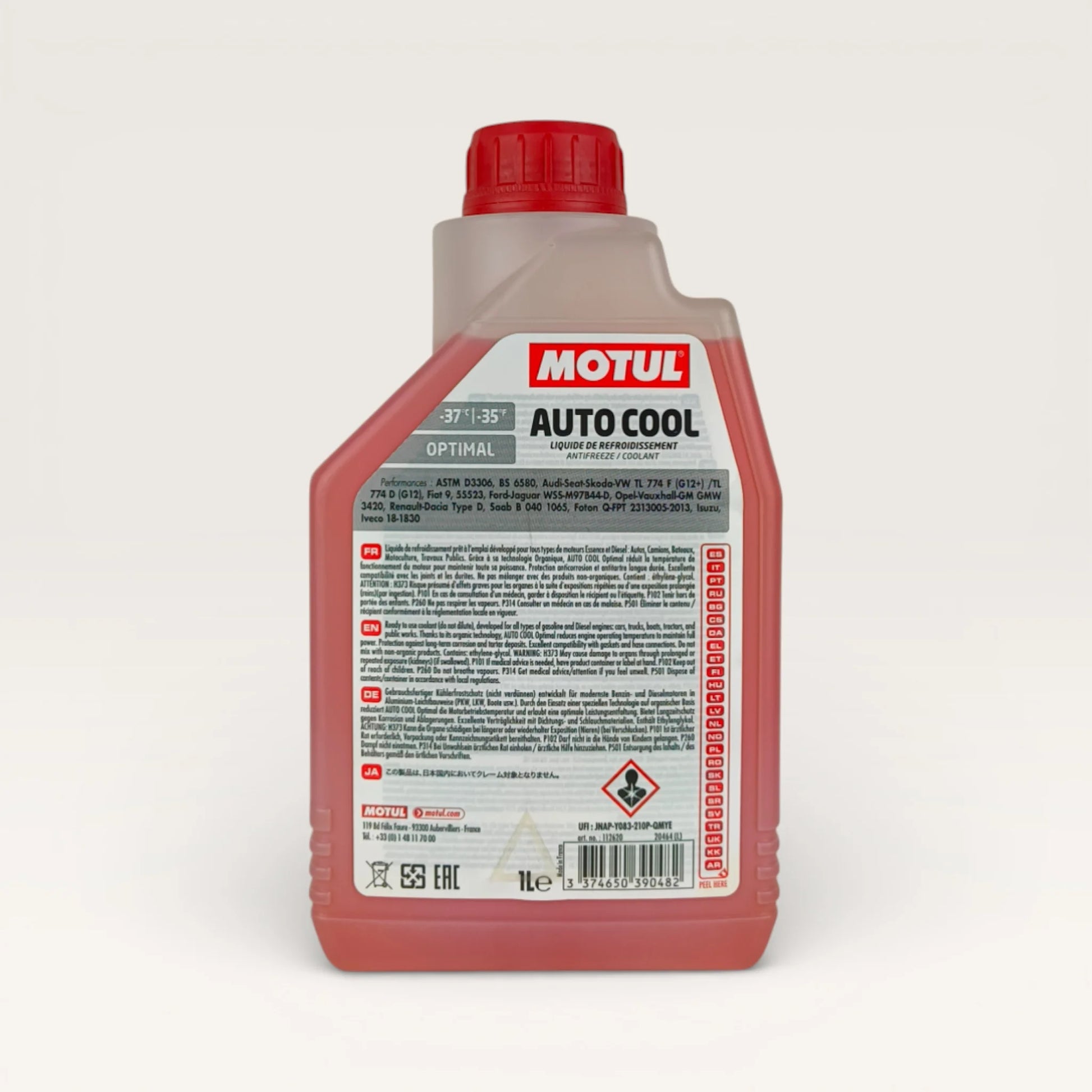 motul autocool antifreeze red coolant  liquid bottle 1-litre back side