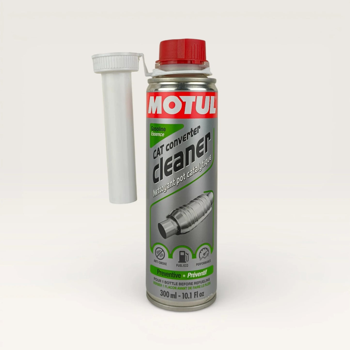 motul catalytic converter cleaner additive for gasoline liquid can 300-millilitre front side
