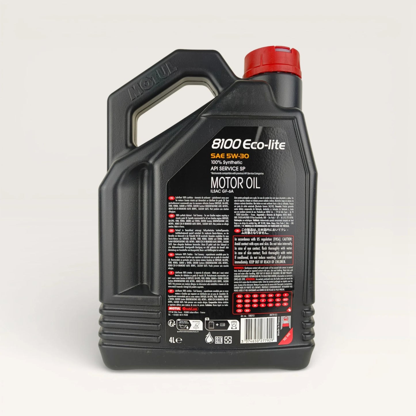 motul 8100 eco-lite 5w30 engine oil 4-litre back side