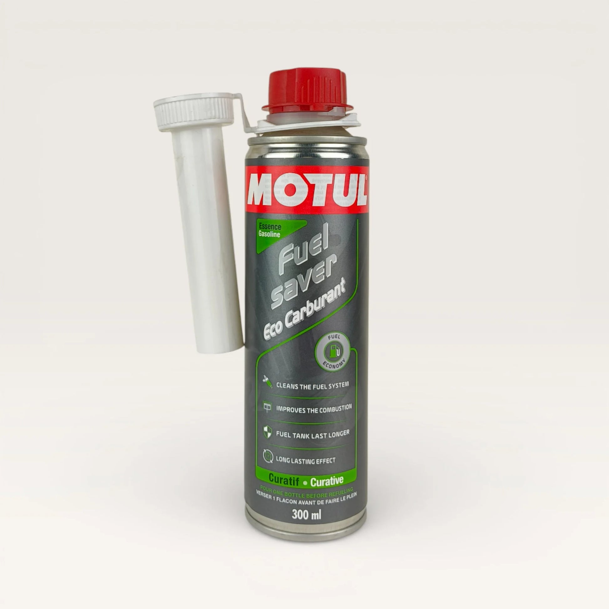 motul fuel saver additive for gasoline engine liquid can 300-millilitre front side