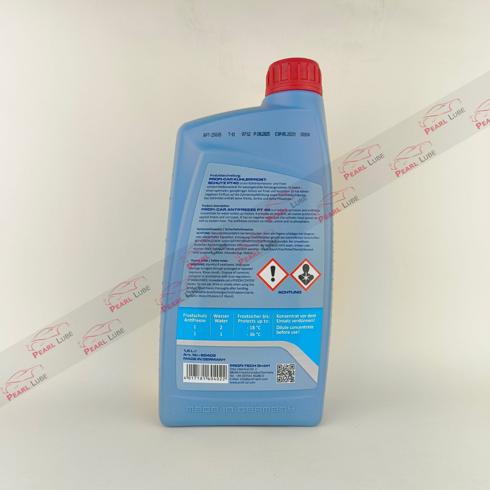 PROFI-CAR PT40 Antifreeze Coolant Blue back side - 1.5L