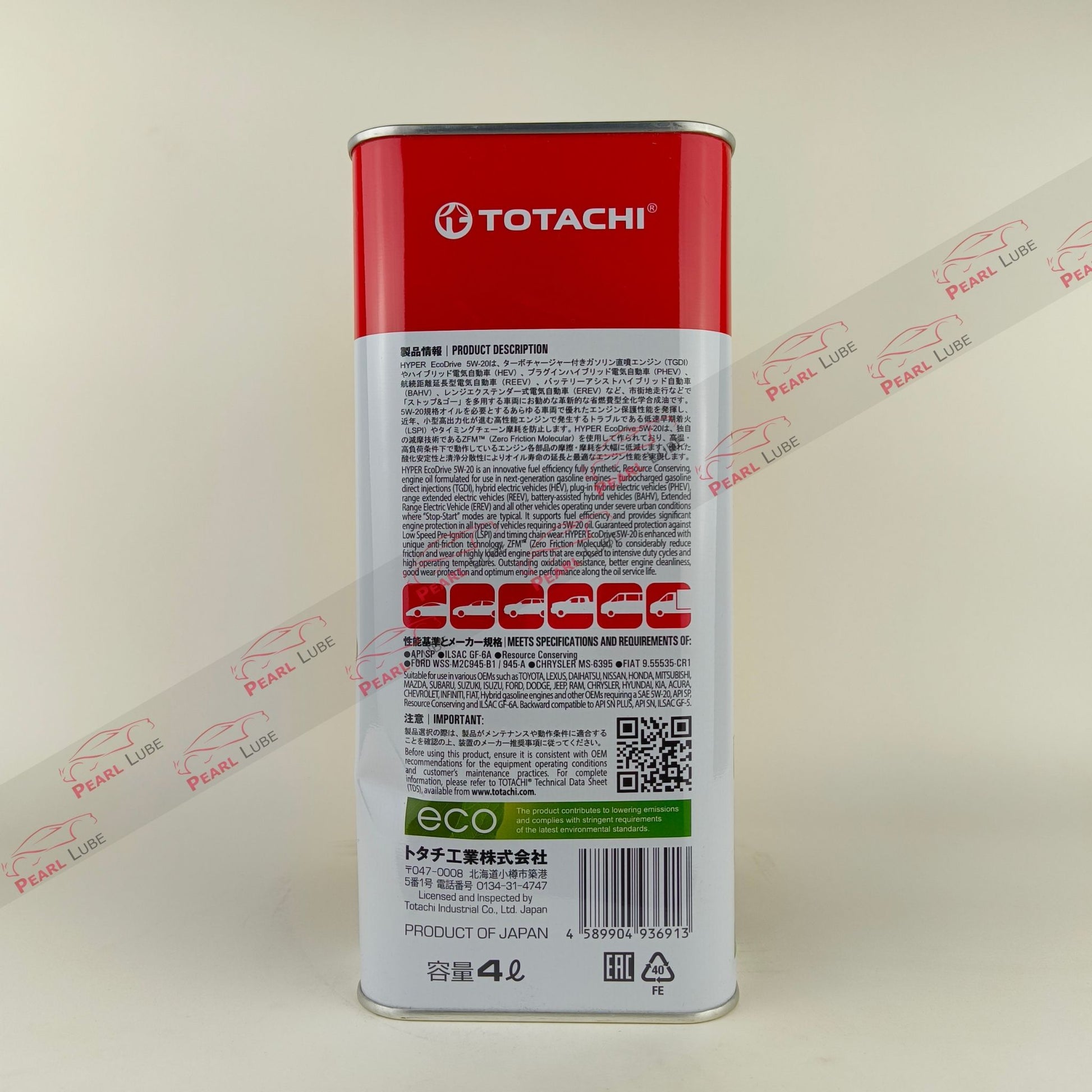 totachi 5w-20 hyper ecodrive api sp engine oil 4-Litre back side