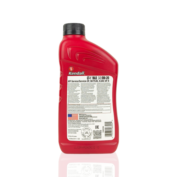 KENDALL GT-1 MAX 0W-20 (0w20) Engine Oil - Image 2